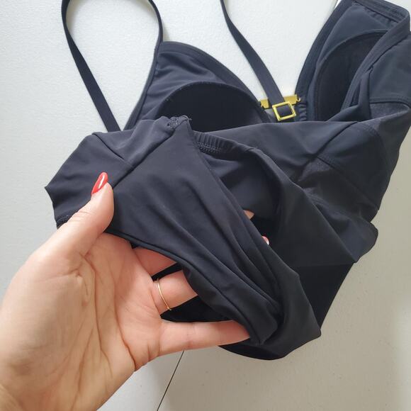 Amoressa Swimsuit Womens 8 One Piece Plunge Mesh Panel Adjustable Straps Bathing - Picture 9 of 10